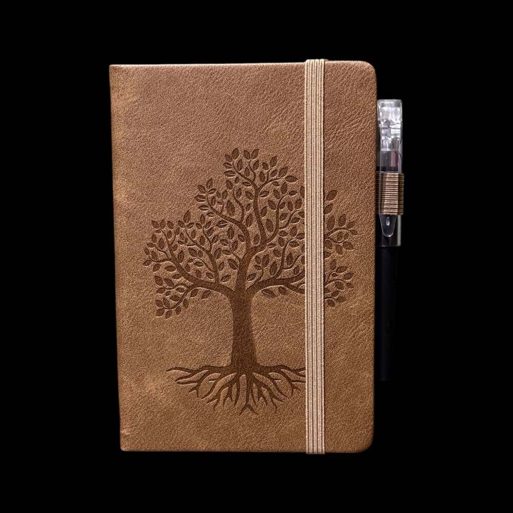 Dark khaki Tree of Life Embossed Small Hardcover Lined Journal with Pen